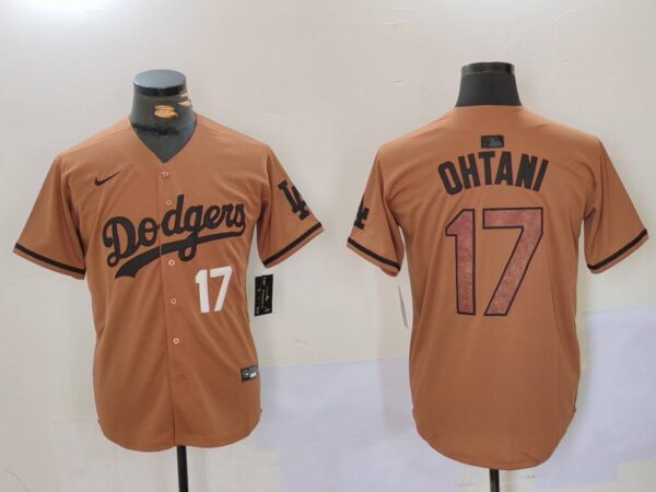 Men's Los Angeles Dodgers #17 Shohei Ohtani Brown Cool Base Stitched Baseball Jerseys