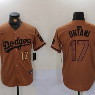 Men's Los Angeles Dodgers #17 Shohei Ohtani Brown Cool Base Stitched Baseball Jerseys
