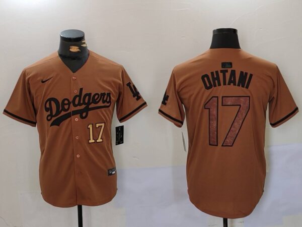 Men's Los Angeles Dodgers #17 Shohei Ohtani Brown Cool Base Stitched Baseball Jerseys