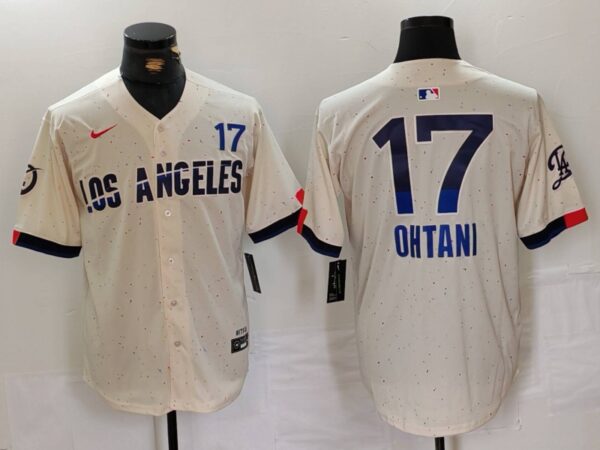 Men's Los Angeles Dodgers #17 Shohei Ohtani Cream 2024 City Connect Limited Stitched Baseball Jersey