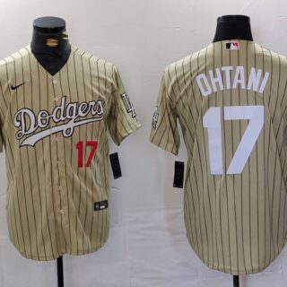 Men's Los Angeles Dodgers #17 Shohei Ohtani Cream Cool Base Stitched Jerseys