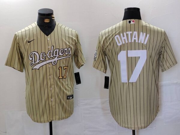 Men's Los Angeles Dodgers #17 Shohei Ohtani Cream Cool Base Stitched Jerseys