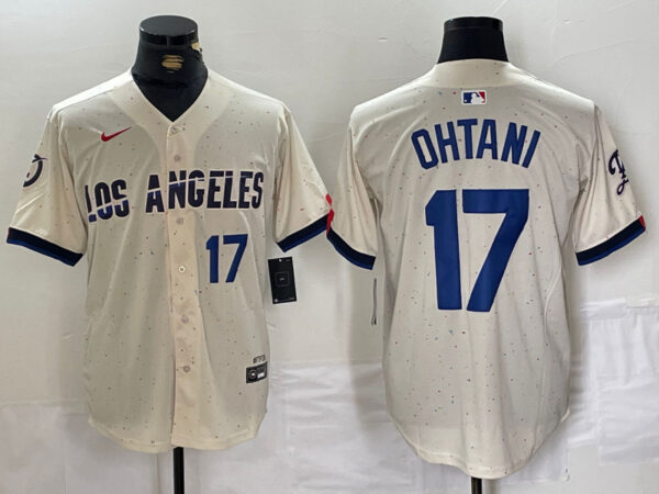 Men's Los Angeles Dodgers #17 Shohei Ohtani Cream Stitched Baseball Jerseys