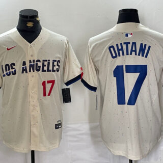 Men's Los Angeles Dodgers #17 Shohei Ohtani Cream Stitched Baseball Jerseys