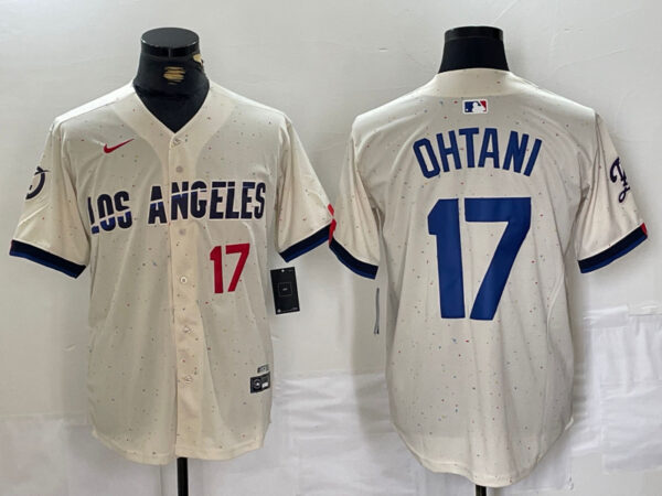 Men's Los Angeles Dodgers #17 Shohei Ohtani Cream Stitched Baseball Jerseys