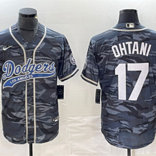 Men's Los Angeles Dodgers #17 Shohei Ohtani Gray Camo Cool Base With Patch Stitched Baseball Jersey