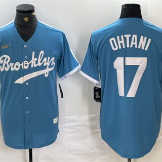 Men's Los Angeles Dodgers #17 Shohei Ohtani Light Blue Throwback Cool Base Stitched Baseball Jersey