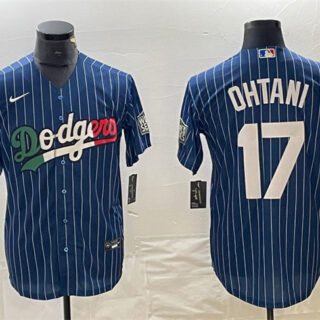 Men's Los Angeles Dodgers #17 Shohei Ohtani Navy Cool Base With Patch Stitched Baseball Jerseys