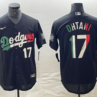 Men's Los Angeles Dodgers #17 Shohei Ohtani Number Mexico Black Cool Base Stitched Baseball Jersey