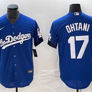 Men's Los Angeles Dodgers #17 Shohei Ohtani Royal City Connect Cool Base With Patch Stitched Baseball Jersey