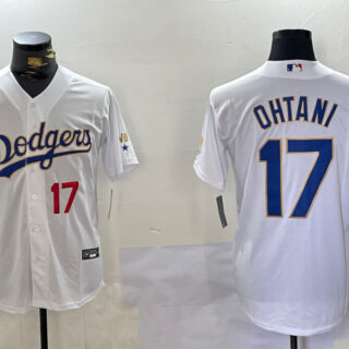 Men's Los Angeles Dodgers #17 White Gold Championship Cool Base Stitched Jerseys