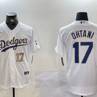 Men's Los Angeles Dodgers #17 White Gold Championship Cool Base Stitched Jersey