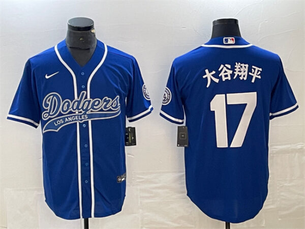 Men's Los Angeles Dodgers #17 u5927u8c37u7fd4u5e73 Blue Cool Base With Patch Stitched Baseball Jersey
