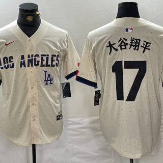 Men's Los Angeles Dodgers #17 大谷翔平 Cream Stitched Baseball Jerseys