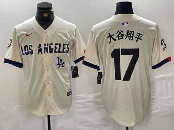 Men's Los Angeles Dodgers #17 大谷翔平 Cream Stitched Baseball Jerseys