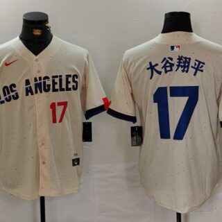 Men's Los Angeles Dodgers #17 大谷翔平 Cream Stitched Baseball Jerseys