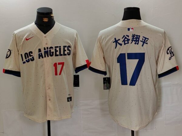 Men's Los Angeles Dodgers #17 大谷翔平 Cream Stitched Baseball Jerseys