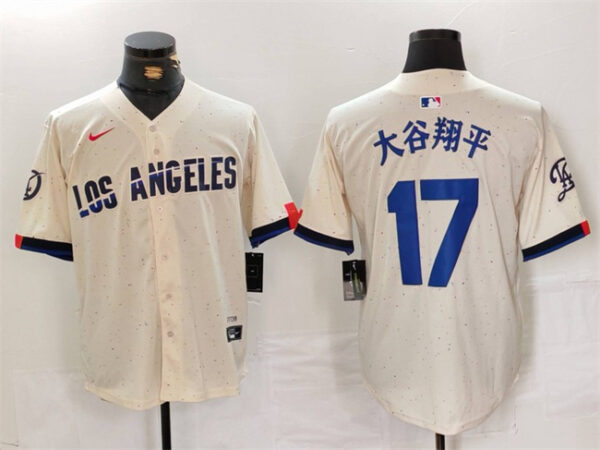 Men's Los Angeles Dodgers #17 大谷翔平 Cream Stitched Baseball Jersey