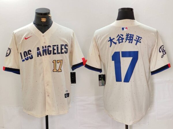 Men's Los Angeles Dodgers #17 大谷翔平 Cream Stitched Baseball Jerseys