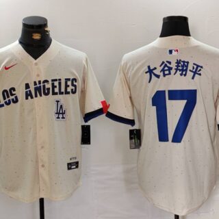 Men's Los Angeles Dodgers #17 大谷翔平 Cream Stitched Baseball Jerseys