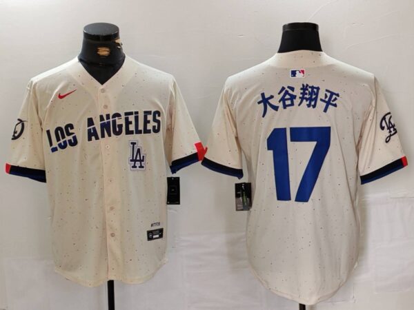 Men's Los Angeles Dodgers #17 大谷翔平 Cream Stitched Baseball Jerseys