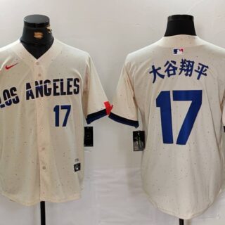Men's Los Angeles Dodgers #17 大谷翔平 Cream Stitched Baseball Jerseys