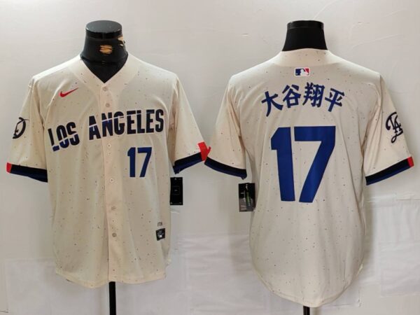 Men's Los Angeles Dodgers #17 大谷翔平 Cream Stitched Baseball Jerseys