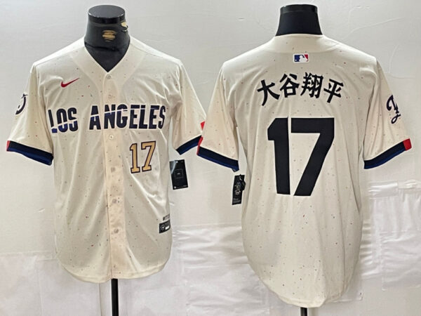 Men's Los Angeles Dodgers #17 大谷翔平 Cream Stitched Baseball Jerseys