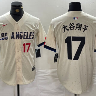 Men's Los Angeles Dodgers #17 大谷翔平 Cream Stitched Baseball Jerseys