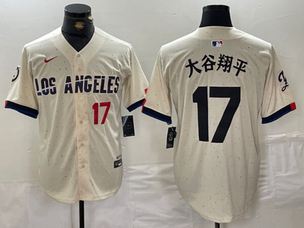 Men's Los Angeles Dodgers #17 大谷翔平 Cream Stitched Baseball Jerseys