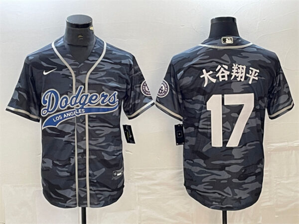 Men's Los Angeles Dodgers #17 u5927u8c37u7fd4u5e73 Grey Camo Cool Base With Patch Stitched Baseball Jersey