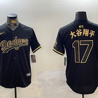 Men's Los Angeles Dodgers #17 大谷翔平 Black Cool Base Stitched Jersey