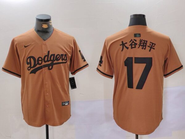 Men's Los Angeles Dodgers #17大谷翔平 Brown Cool Base Stitched Baseball Jerseys