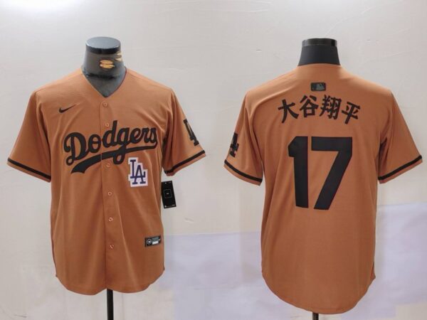 Men's Los Angeles Dodgers #17大谷翔平 Brown Cool Base Stitched Baseball Jerseys