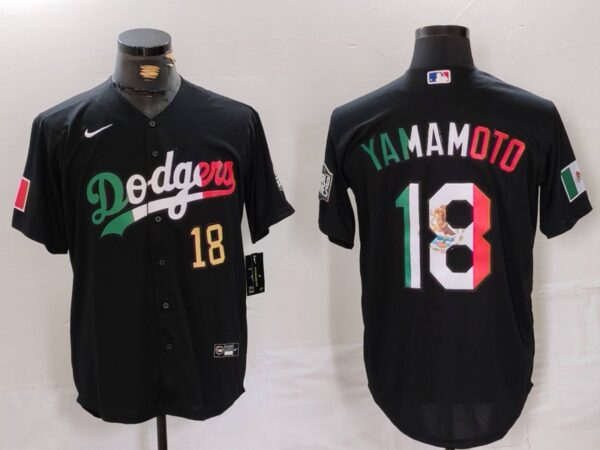 Men's Los Angeles Dodgers #18 Yoshinobu Yamamoto Black Mexico Cool Base Stitched Baseball Jerseys