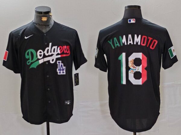 Men's Los Angeles Dodgers #18 Yoshinobu Yamamoto Black Mexico Cool Base Stitched Baseball Jerseys