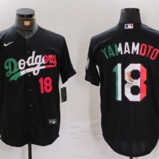 Men's Los Angeles Dodgers #18 Yoshinobu Yamamoto Black Mexico Cool Base Stitched Baseball Jerseys