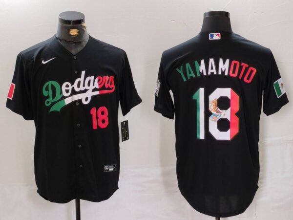Men's Los Angeles Dodgers #18 Yoshinobu Yamamoto Black Mexico Cool Base Stitched Baseball Jerseys