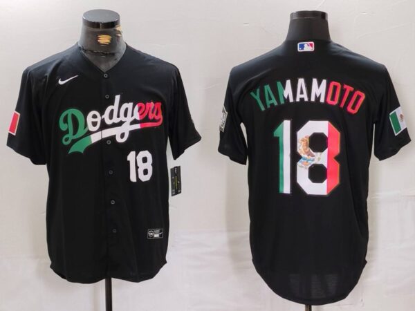 Men's Los Angeles Dodgers #18 Yoshinobu Yamamoto Black Mexico Cool Base Stitched Baseball Jerseys