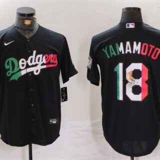 Men's Los Angeles Dodgers #18 Yoshinobu Yamamoto Black Mexico Cool Base Stitched Baseball Jersey