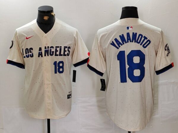 Men's Los Angeles Dodgers #18 Yoshinobu Yamamoto Cream Stitched Baseball Jerseys