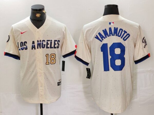 Men's Los Angeles Dodgers #18 Yoshinobu Yamamoto Cream Stitched Baseball Jerseys