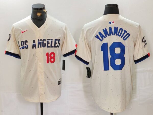 Men's Los Angeles Dodgers #18 Yoshinobu Yamamoto Cream Stitched Baseball Jerseys