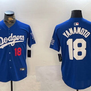 Men's Los Angeles Dodgers #18 Yoshinobu Yamamoto Royal 2024 World Series Patch Alternate Limited Stitched Baseball Jersey