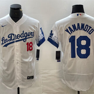 Men's Los Angeles Dodgers #18 Yoshinobu Yamamoto White City Connect Flex Base Stitched Baseball Jersey