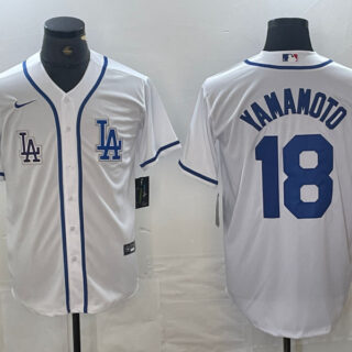 Men's Los Angeles Dodgers #18 Yoshinobu Yamamoto White Cool Base Stitched Baseball Jersey