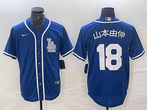 Men's Los Angeles Dodgers #18 山本由伸  Yoshinobu Blue Cool Base Stitched Baseball Jersey