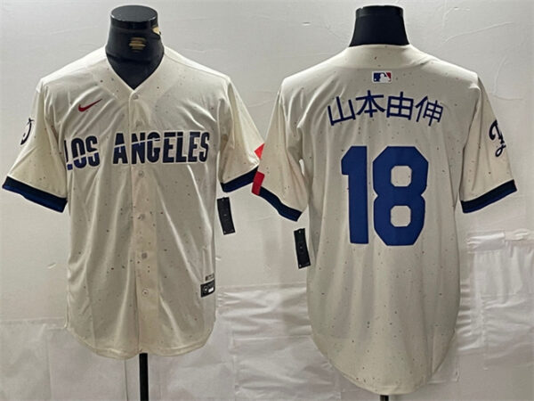 Men's Los Angeles Dodgers #18 Cream Stitched Baseball Jersey