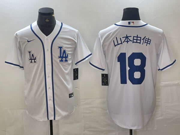 Men's Los Angeles Dodgers #18 山本由伸  Yoshinobu White Cool Base Stitched Baseball Jersey