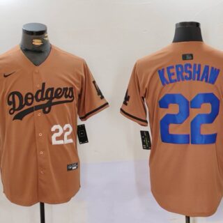 Men's Los Angeles Dodgers #22 22 Clayton Kershaw Brown Cool Base Stitched Baseball Jerseys